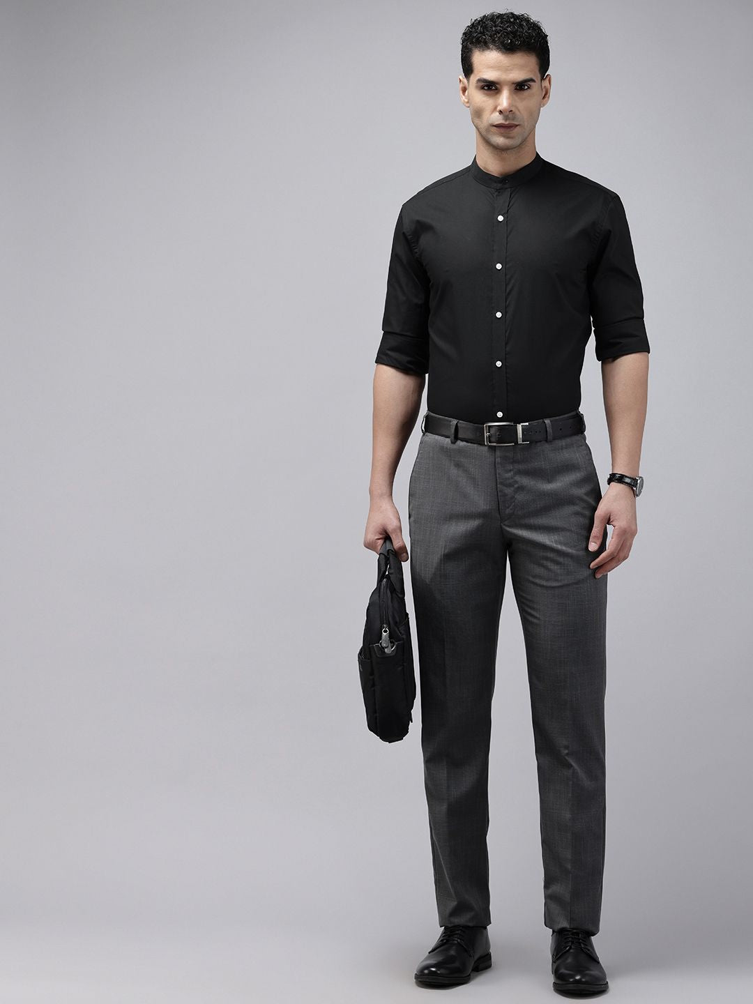Park Avenue Slim Fit Mandarin Collar Opaque Pure Cotton Formal Shirt