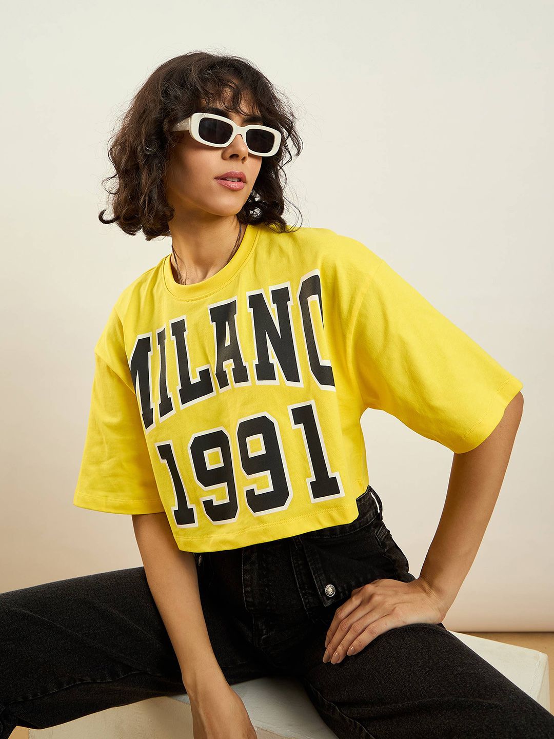 SASSAFRAS Printed Oversized Cotton Crop T-shirt