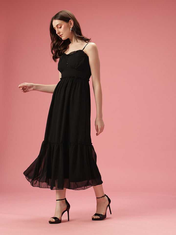 DressBerry Shoulder Straps A-Line Tiered Midi Dress
