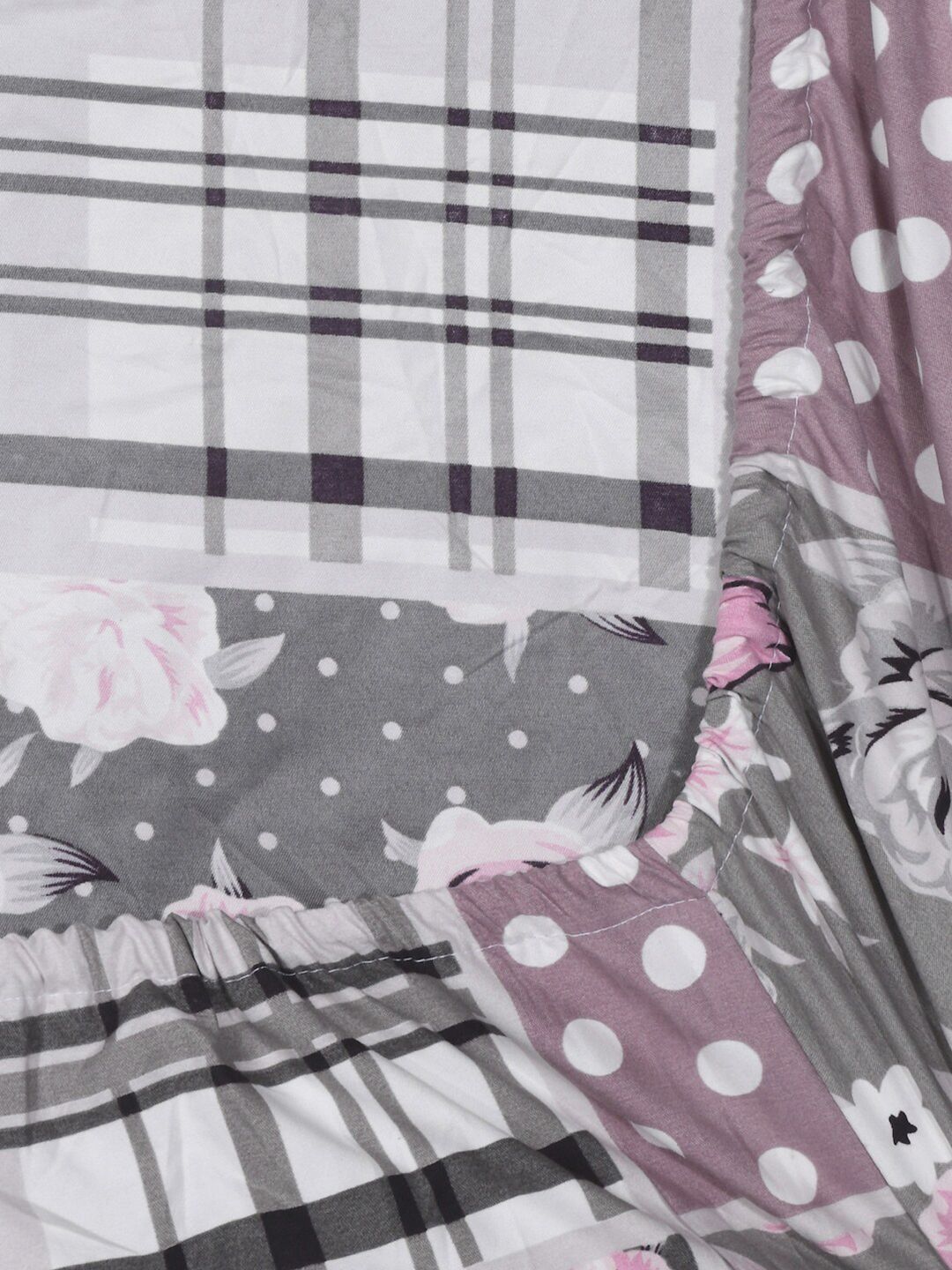 KLOTTHE Grey Floral Printed 300 TC Fitted Super King Double Bedsheet with 2 Pillow Covers