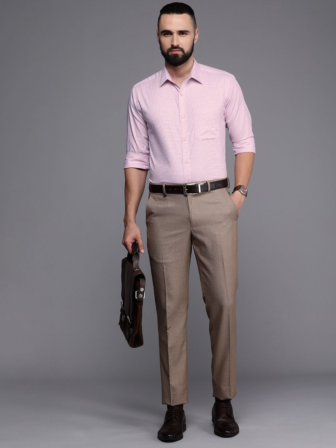 Raymond Slim Fit Self-Checked Pure Cotton Formal Shirt