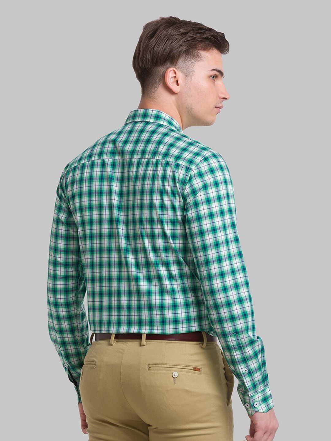 Park Avenue Men Green Slim Fit Gingham Checks Casual Organic cotton Shirt