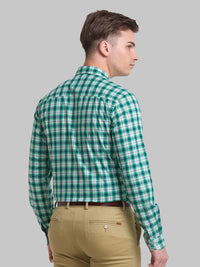 Park Avenue Men Green Slim Fit Gingham Checks Casual Organic cotton Shirt