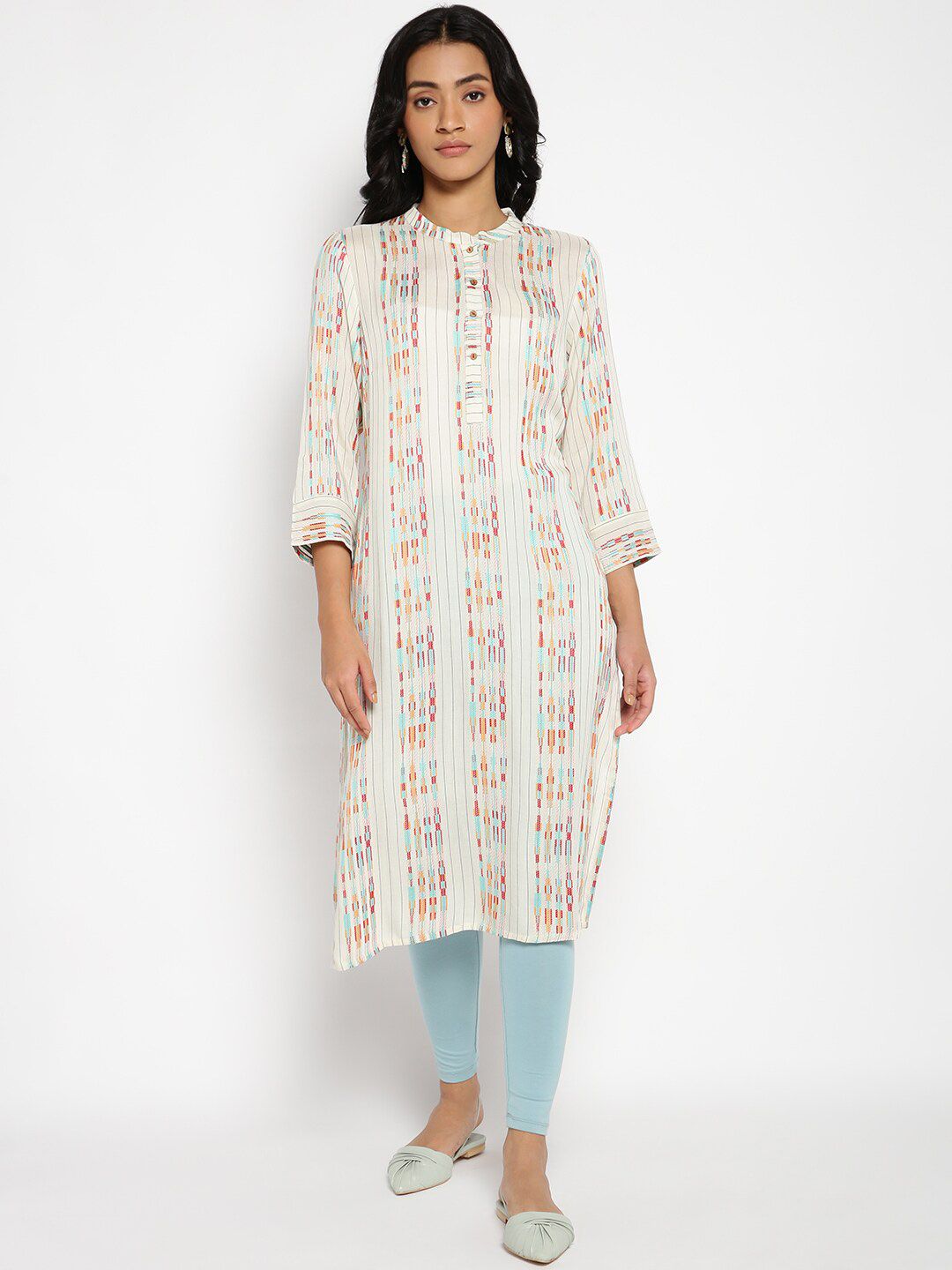 W Women White Geometric Printed Kurta