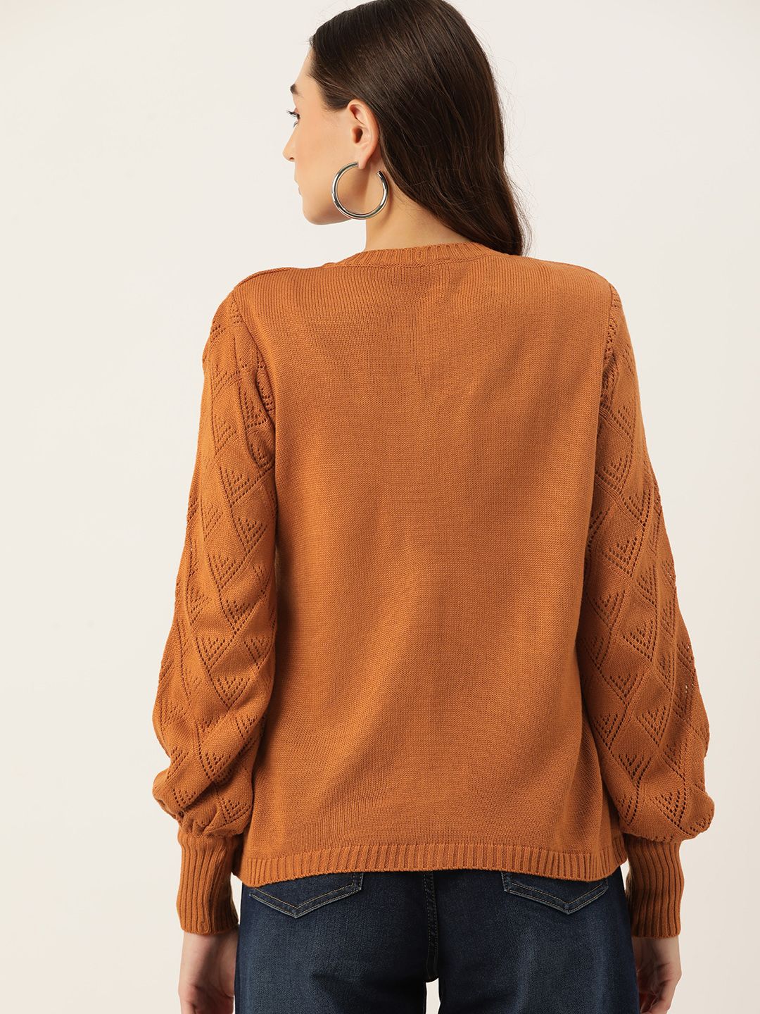 DressBerry Open-Knit Detailed Acrylic Cardigan