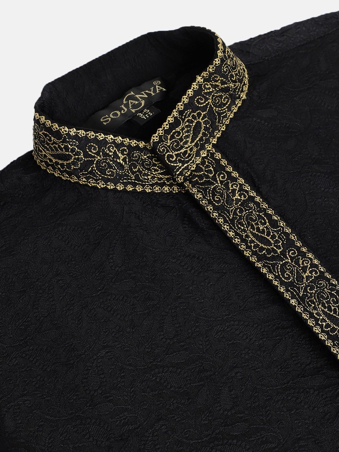 SOJANYA Boys Black Paisley Embroidered Thread Work Straight Kurta