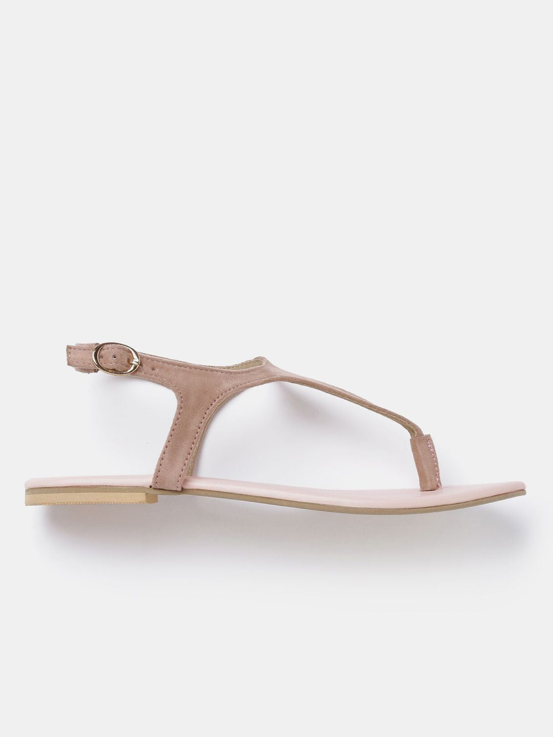 DressBerry Women Dusty Pink Solid T-Strap Flats
