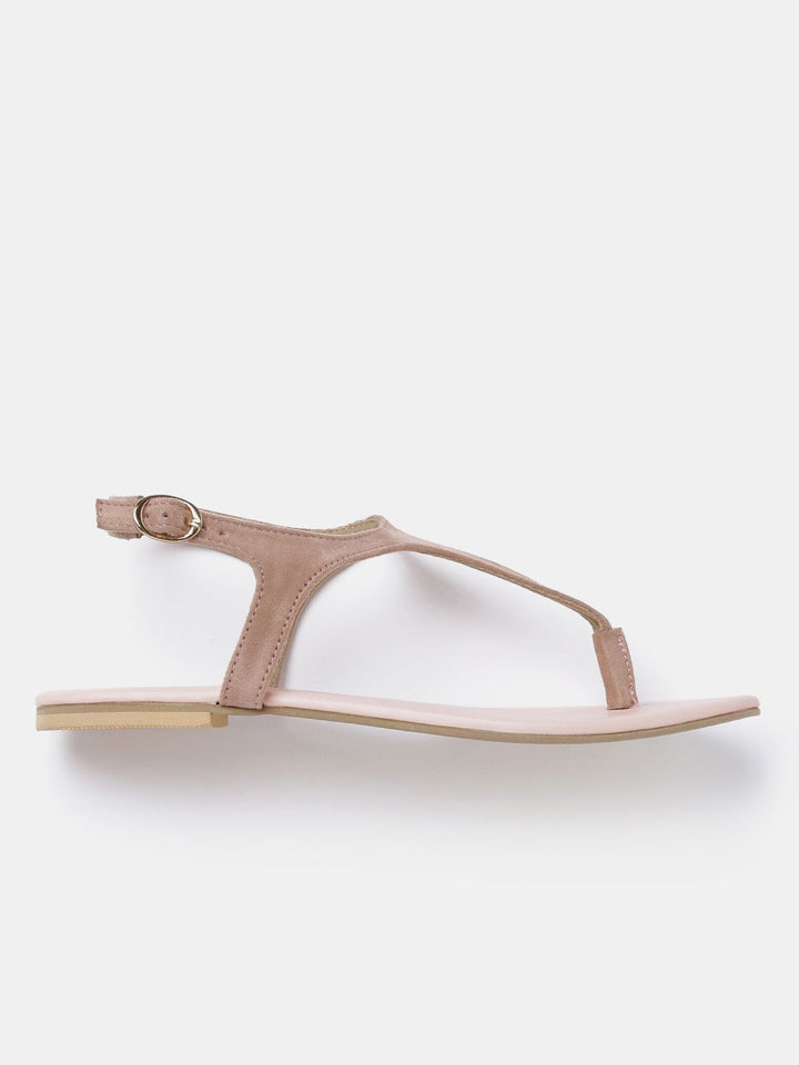 DressBerry Women Dusty Pink Solid T-Strap Flats