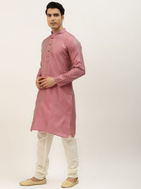 SOJANYA Kurta Motif Etnik Merah Jambu & Emas Lelaki dengan Jaket Churidar & Nehru