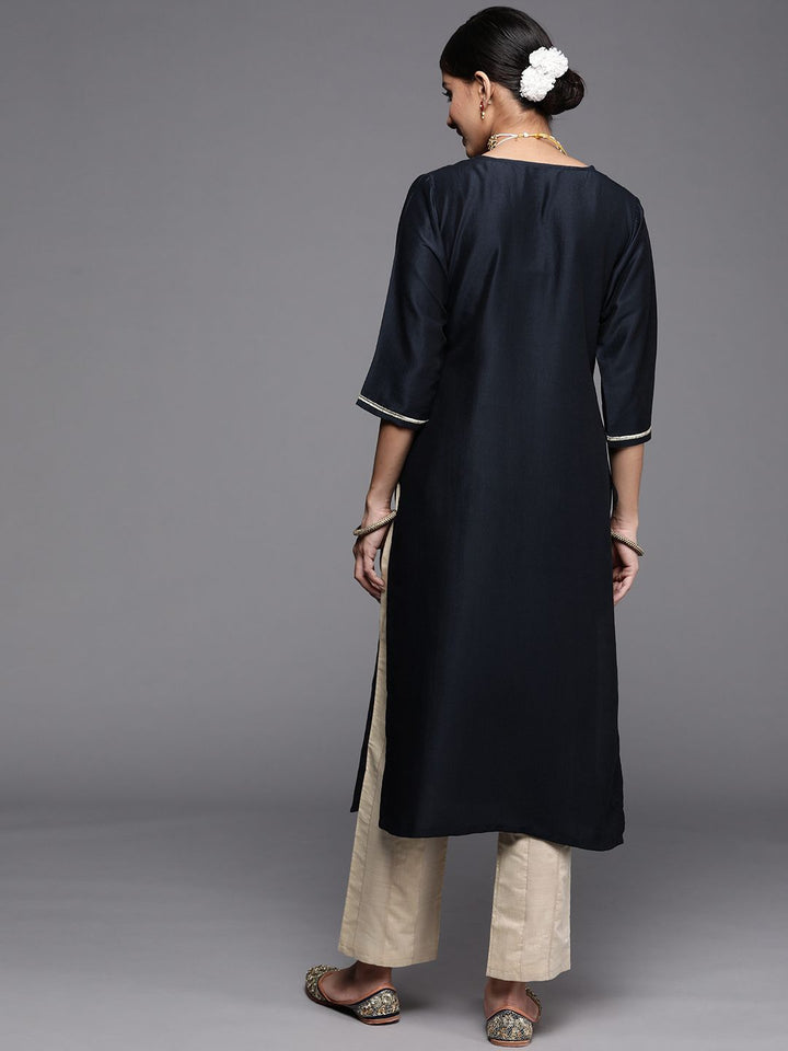 Libas Women Navy Blue Ethnic Motifs Yoke Design Kurta