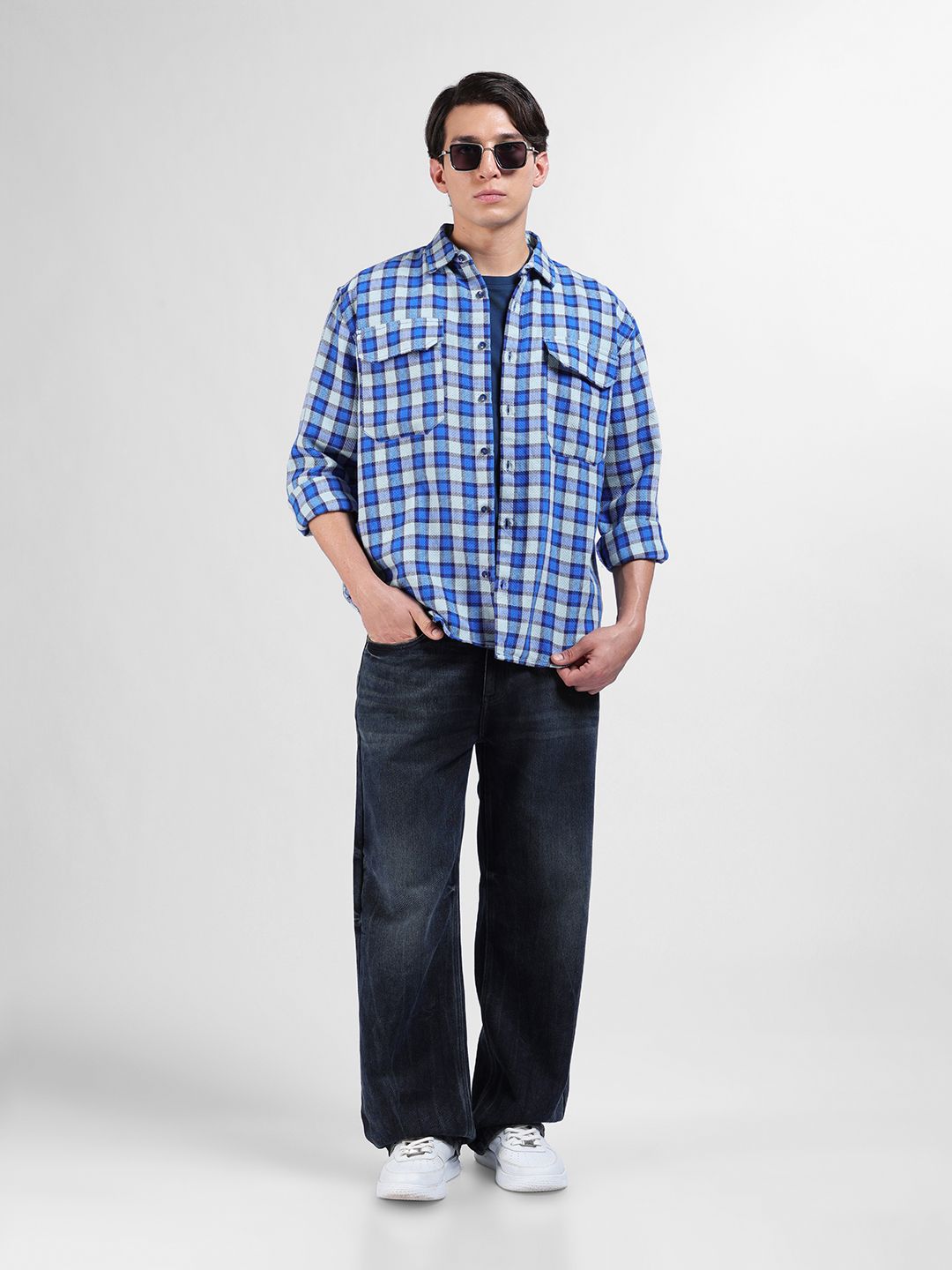 The Indian Garage Co Men Relaxed Fit Checkered Dobby Casual Shirt