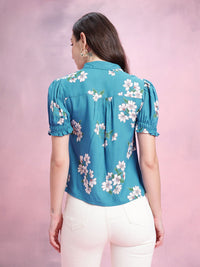 DressBerry Floral Print Puff Sleeves Shirt Style Top