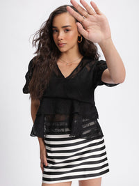 DressBerry Floral V-Neck Semi Sheer Crop Top
