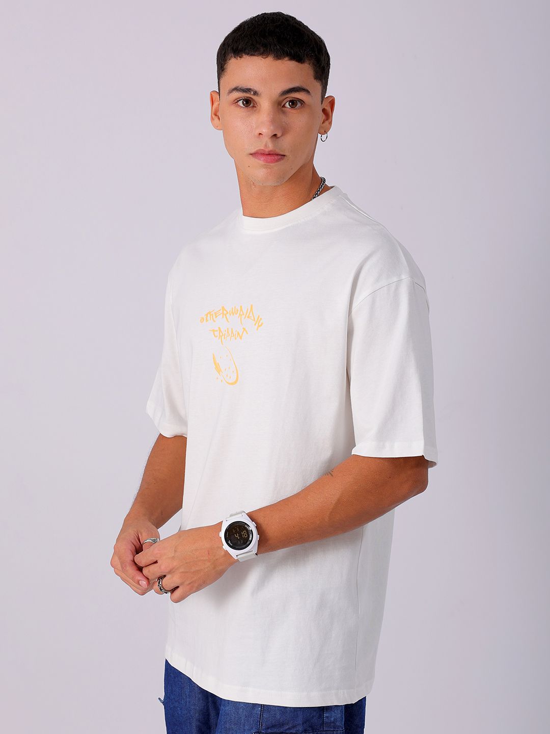 The Indian Garage Co Men Back Printed Boxy Oversized Round Neck Pure Cotton T-shirt