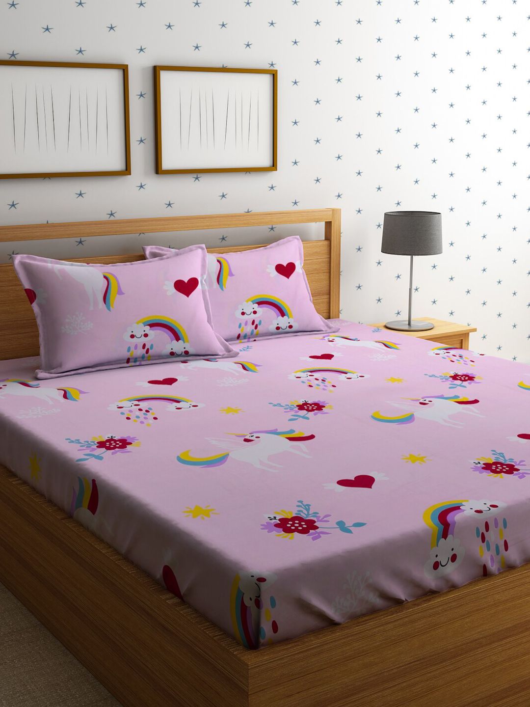 HOSTA HOMES Cartoon Characters 210 TC Queen Bedsheet with 2 Pillow Covers