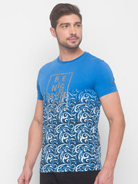 Being Human Men Blue Floral Printed Pure Cotton T-shirt