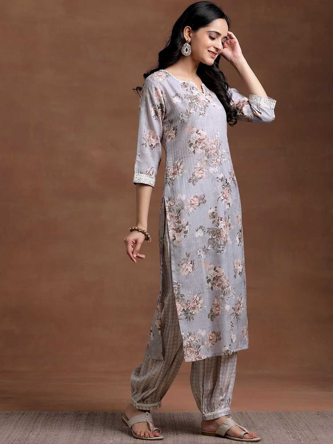 Libas Floral Printed Regular Gotta Patti Kurta with Salwar & With Dupatta