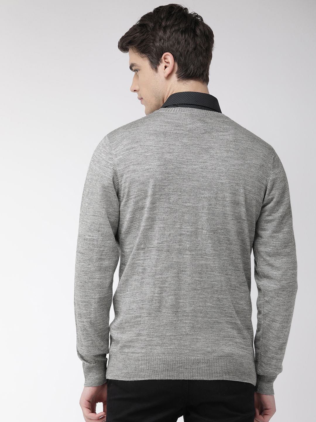 Raymond Men Grey Solid Sweater