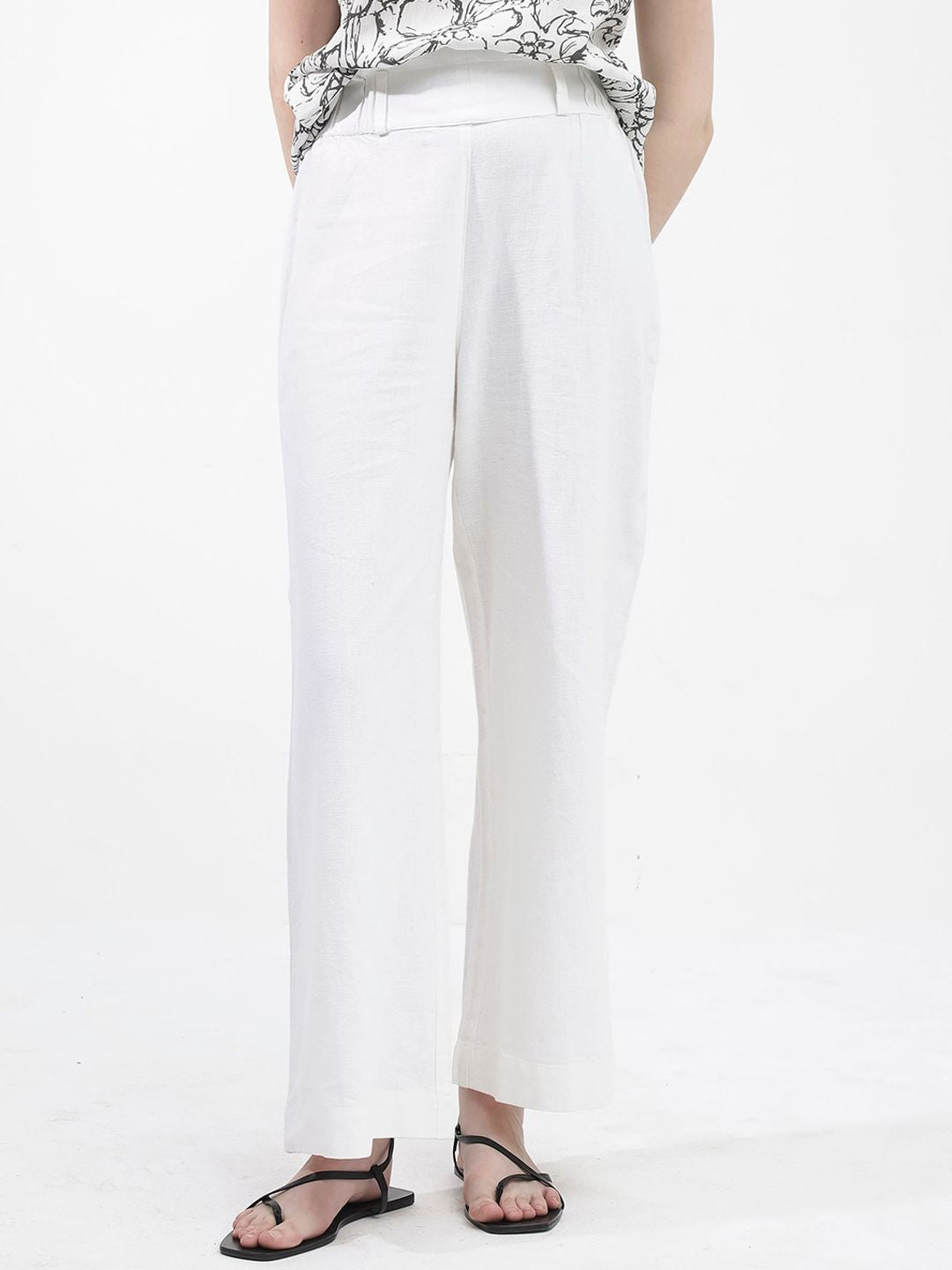 RAREISM Women Tailored Loose Fit High-Rise Linen Trouser