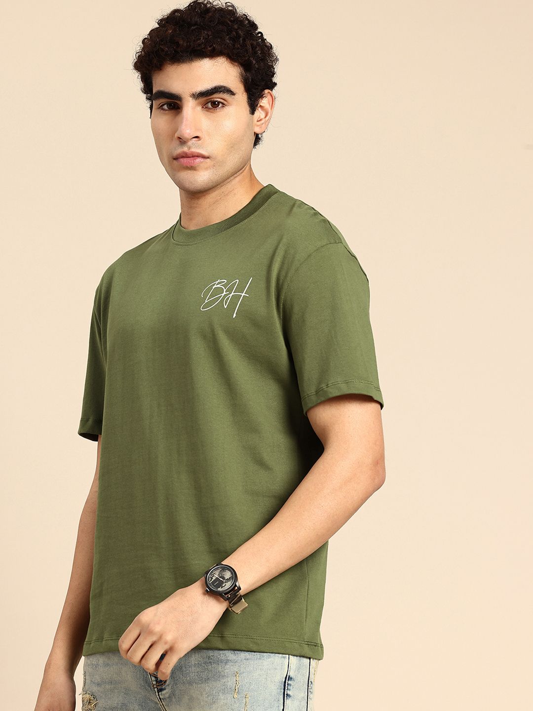 Being Human Brand Logo Printed Drop-Shoulder Sleeves Pure Cotton Easy Fit T-shirt