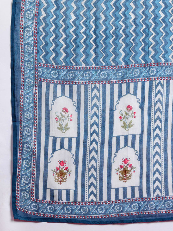 Indo Era Ethnic Motifs Printed Sequinned Pure Cotton Kurta with Trousers & With Dupatta