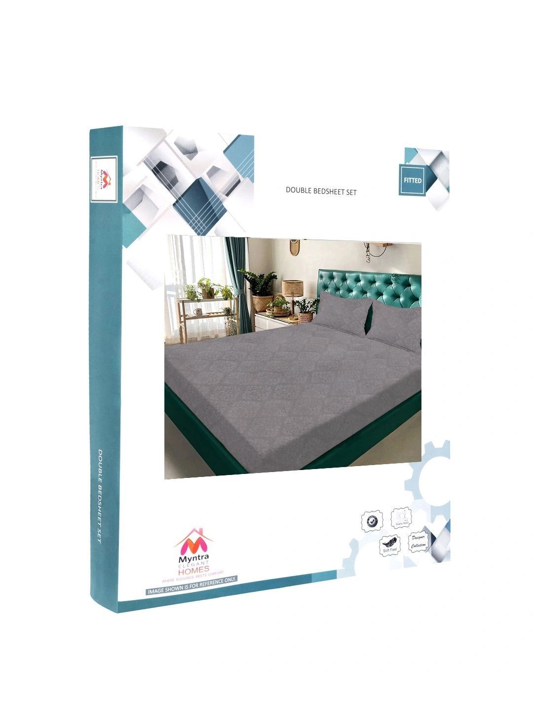 Myntra Elegant Homes Grey Floral 300 TC Cadar Katil King dengan 2 Sarung Bantal