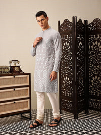 House of Pataudi Embroidered Mandarin Collar Mirror Work Jashn Kurta