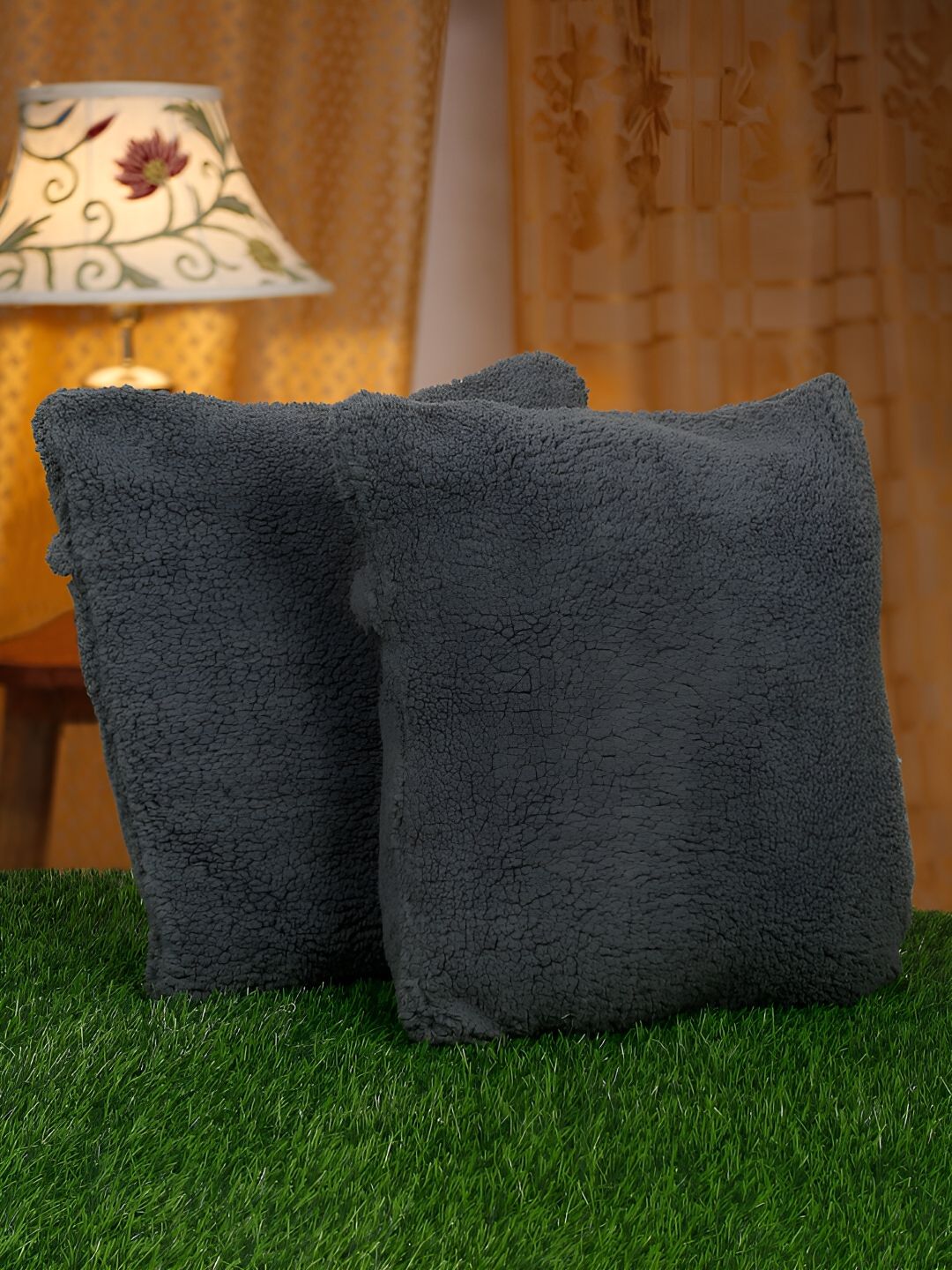 HOSTA HOMES Black 2 Pieces Soft Fur Square Cushion Covers