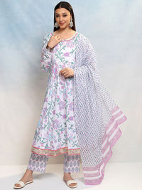 Vishudh Women Floral Printed Regular Pure Cotton Kurta with Trousers & With Dupatta