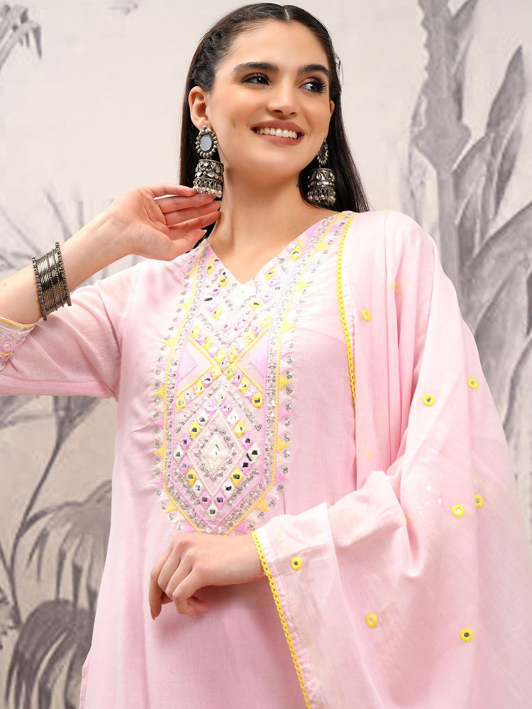 Vishudh Ethnic Motifs Embroidered Pure Cotton Straight Kurta & Sharara With Dupatta