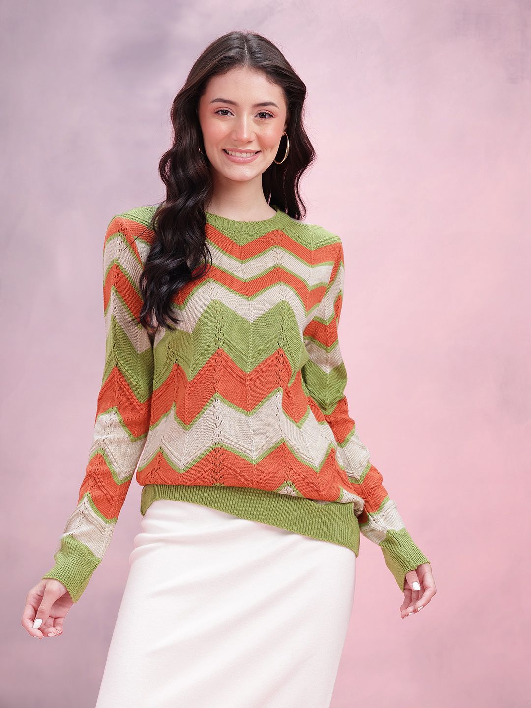 DressBerry Chevron Open Knit Detail Acrylic Pullover