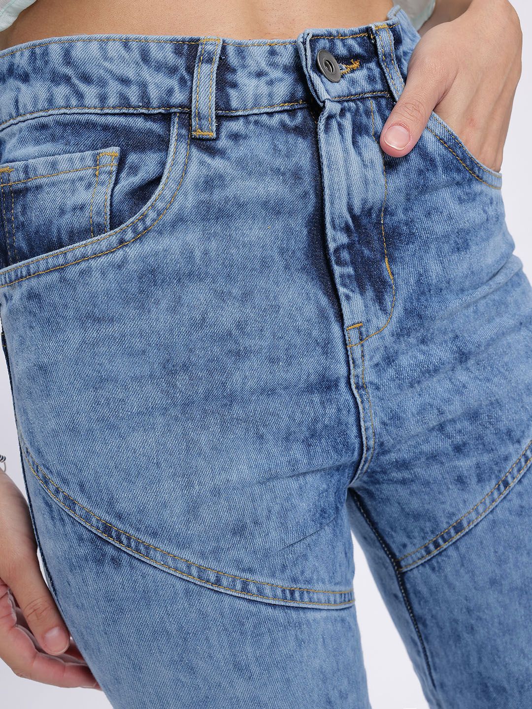 DressBerry Women Regular Fit Faded Panelled Jeans