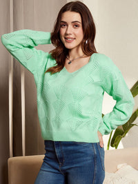 Berrylush V-Neck Cable Knit Pullover