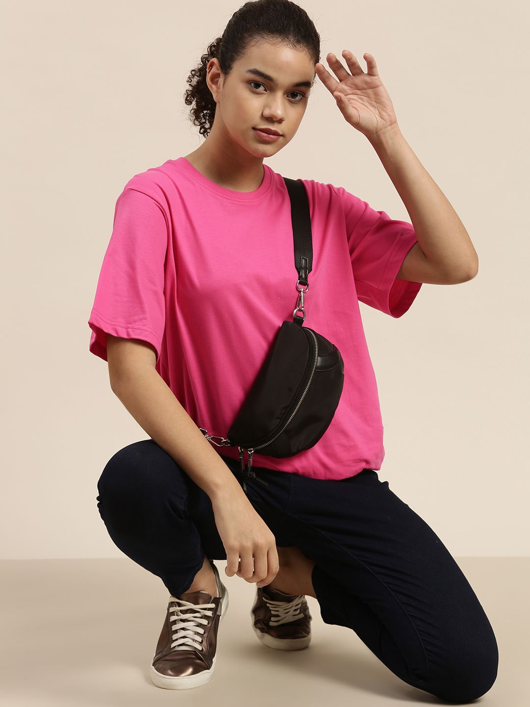DILLINGER Women Pink Loose Pure Cotton T-shirt
