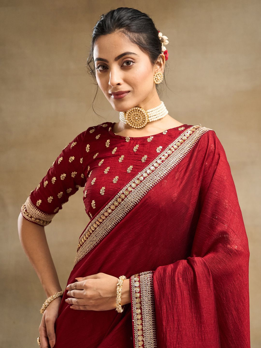 Saree Sutera Tulen Bersulam kasee