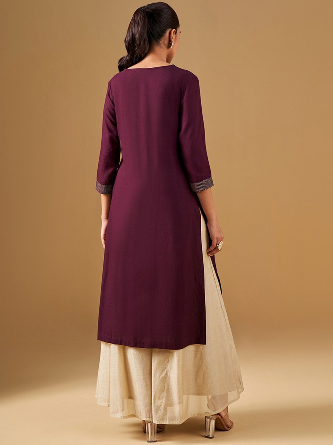 Global Desi Ethnic Motifs Printed V-Neck A-Line Kurta