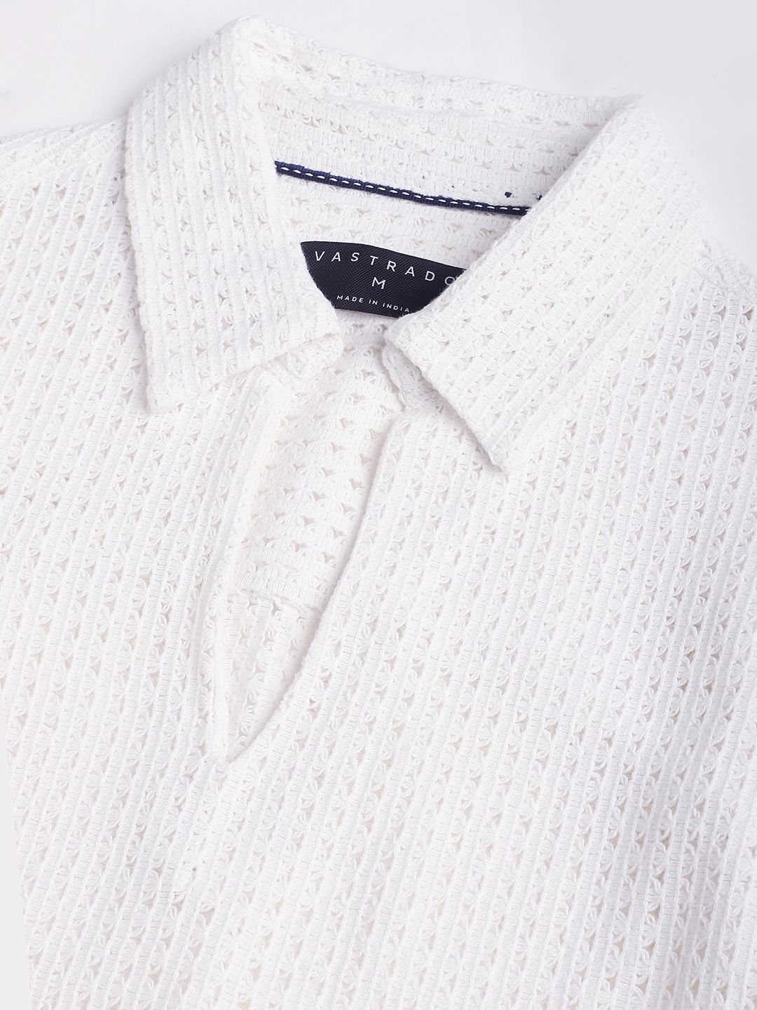 VASTRADO Oversized Classic Crochet Polo Collar Cotton T-Shirt