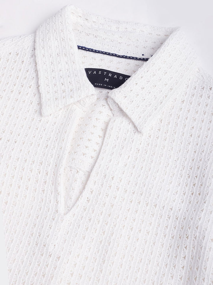 VASTRADO Oversized Classic Crochet Polo Collar Cotton T-Shirt