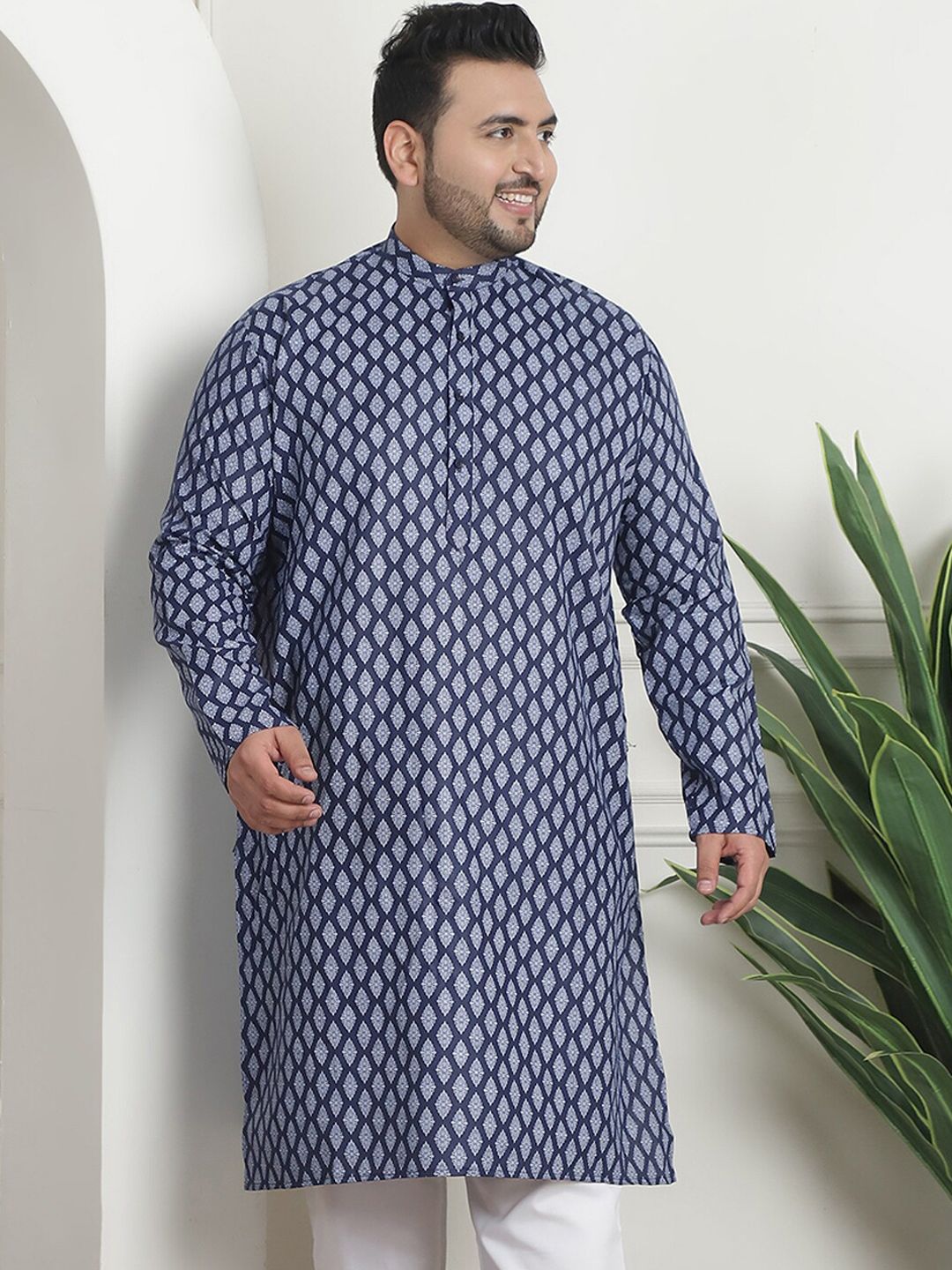 SOJANYA PLUS Ethnic Motifs Printed Band Collar Straight Kurta