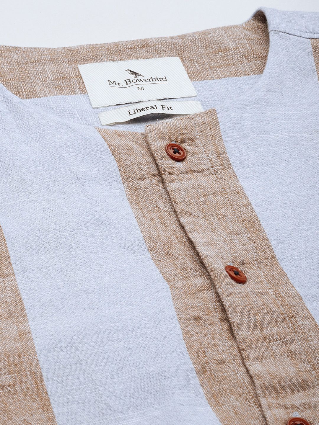 Mr Bowerbird Liberal Fit Self Striped Cotton Linen Casual Shirt