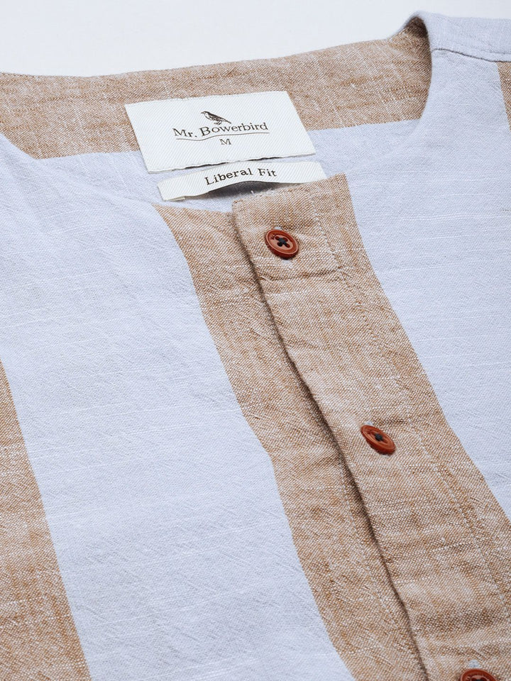 Mr Bowerbird Liberal Fit Self Striped Cotton Linen Casual Shirt