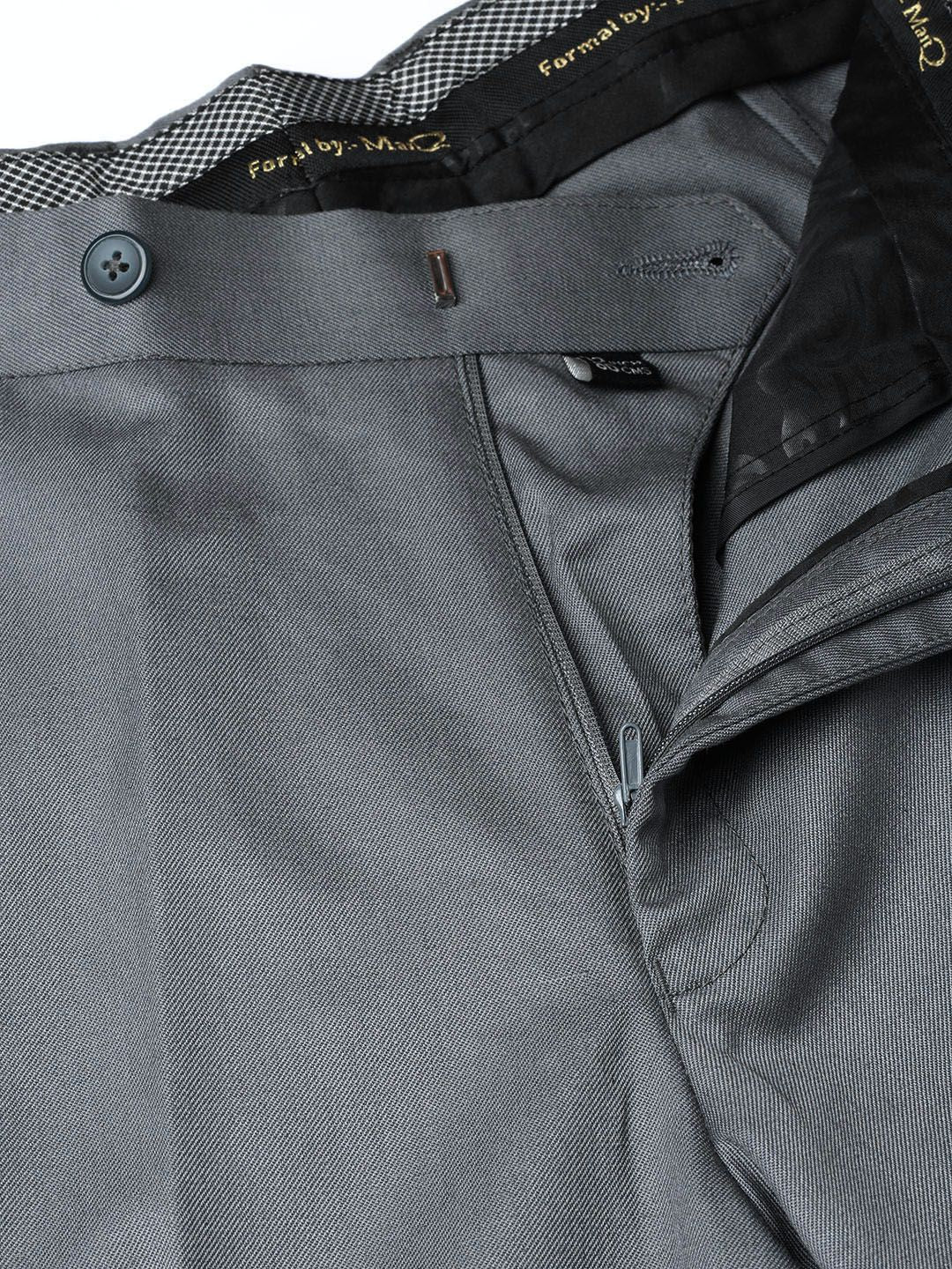 MANQ Men Grey Smart Slim Fit Solid Formal Trousers