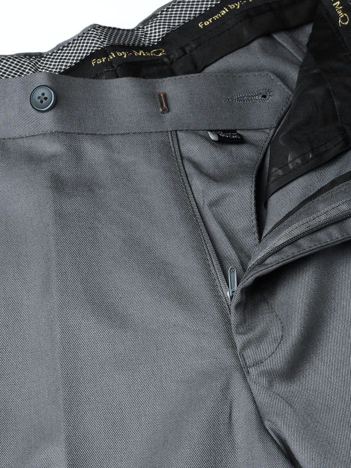 MANQ Men Grey Smart Slim Fit Solid Formal Trousers