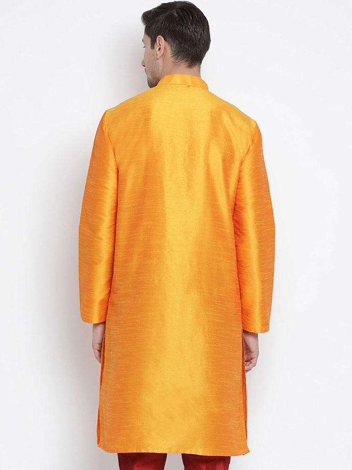 VASTRAMAY Men Orange Mandarin Collar Kurta