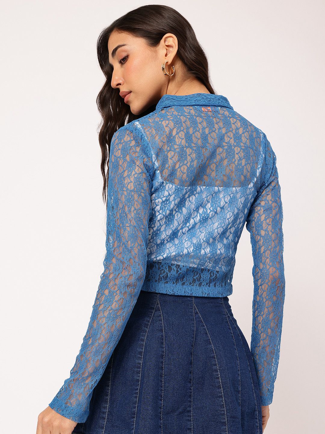 DressBerry Sunkissed-Style Front-Open Tie-Up Neck Sheer Lace Shrug