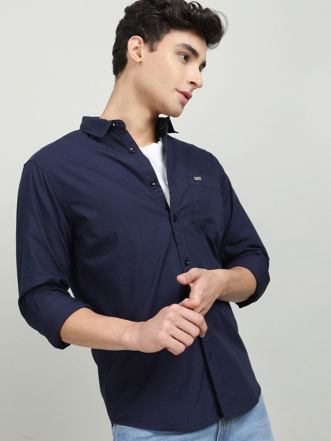 The Indian Garage Co Men Navy Blue Solid Casual Shirt