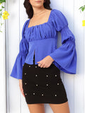 DressBerry Effortless Elegance Ruched Tiered Bell Sleeves Slit Front Empire Top