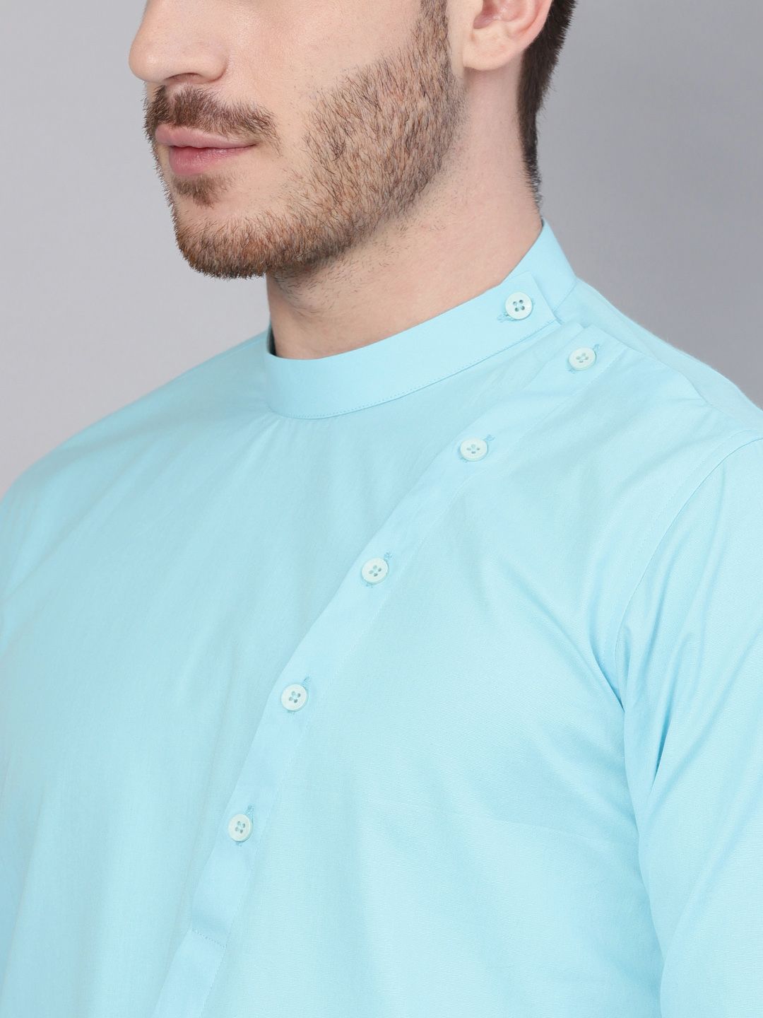See Designs Men Blue Solid Asymmetrical Hemline Straight Kurta
