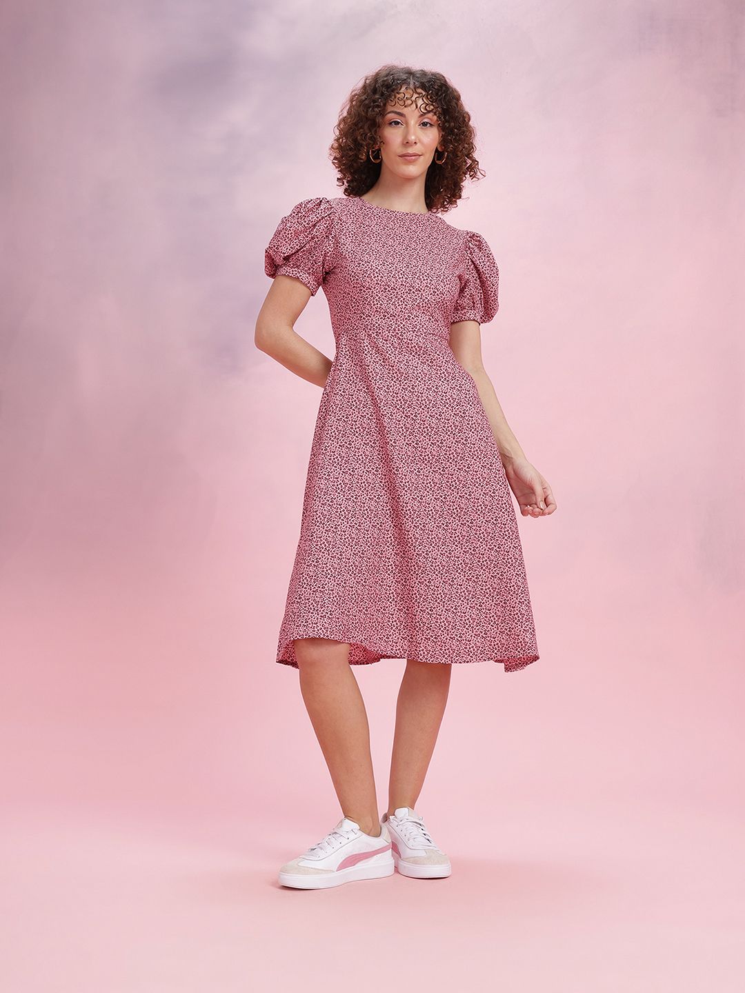 DressBerry Printed Puff Sleeve Fit & Flare Dress