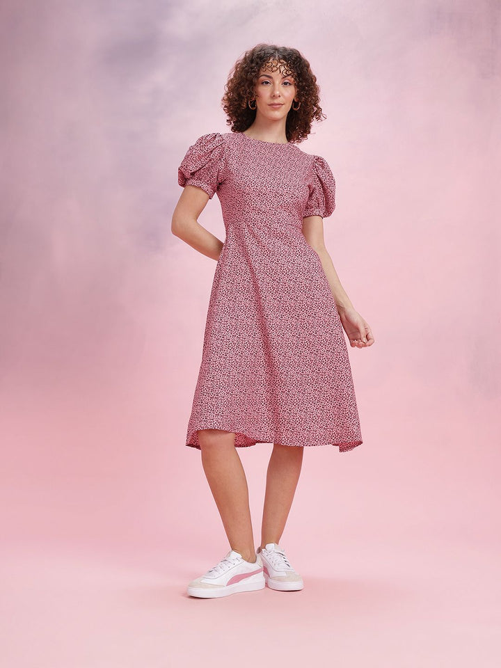 DressBerry Printed Puff Sleeve Fit & Flare Dress